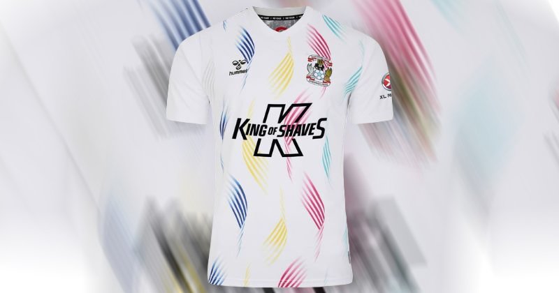 coventry city 2023-24 away goalkeeper shirt in white with multi coloured ribbon pattern